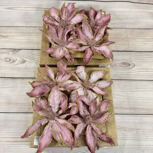 8x Pink Poinsettia Gold Glitter Artificial Flower Heads Lot Holiday Decor Craft